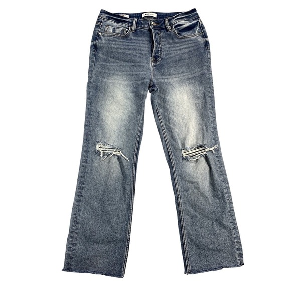 Vigoss Denim - Vigoss Stevie Crop Straight Leg Jeans Womens 30 Blue Denim Distressed Button Fly
